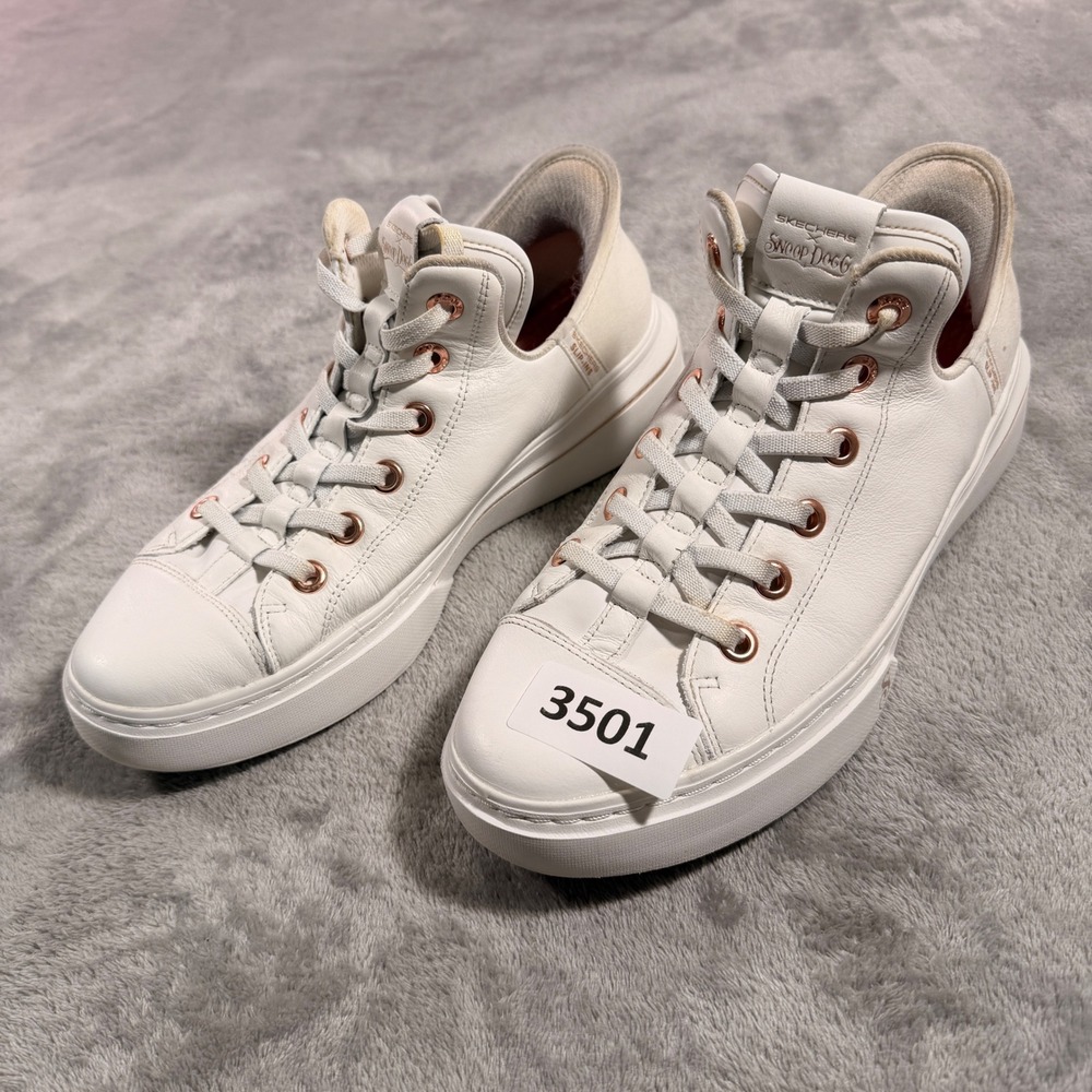 Skechers Snoop Dogg Sneakers Women 10 White Slip-ins Snoop One Double G Leather